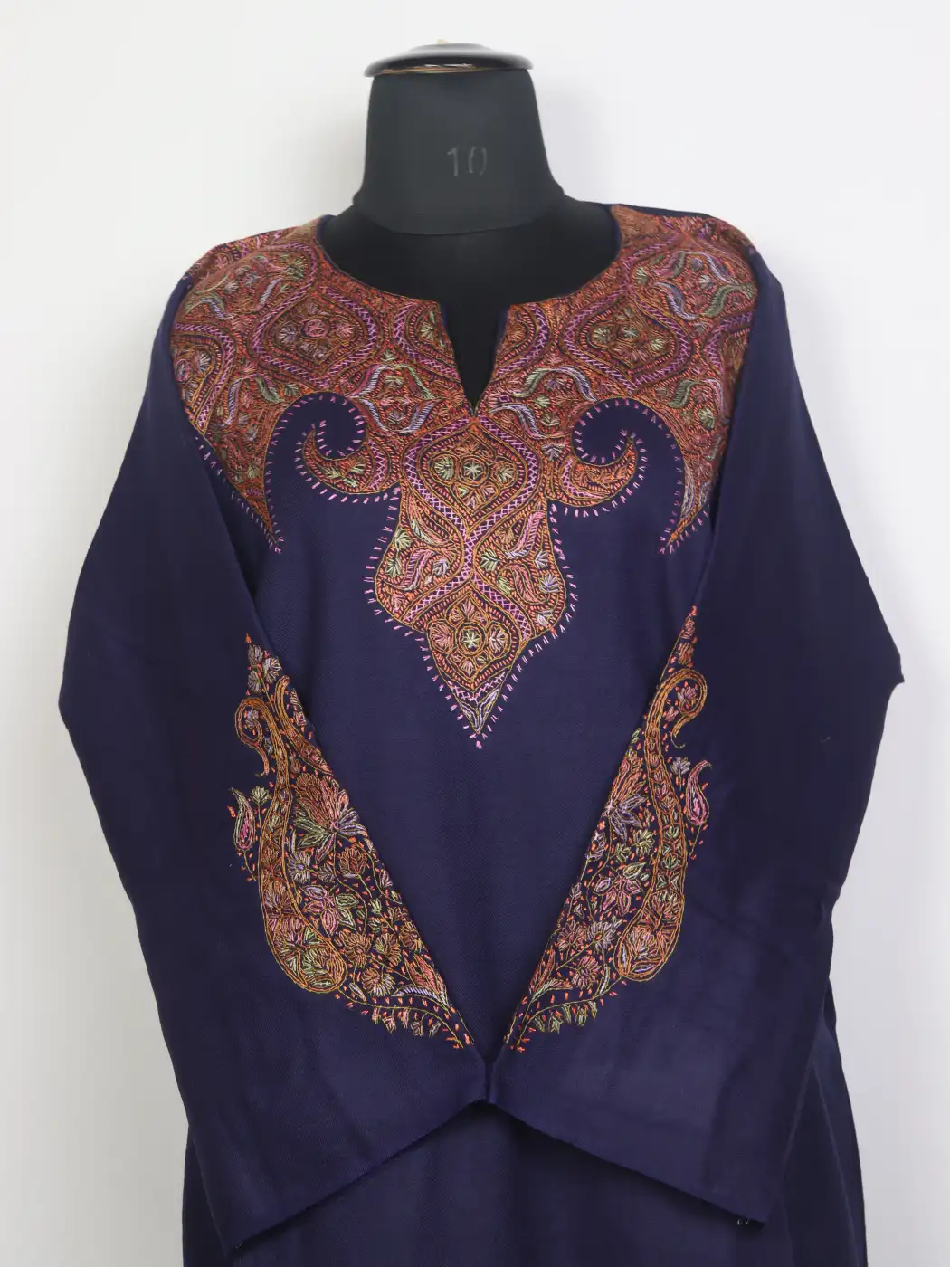 Mirza Navy Blue Kashmiri Pheran in Raffal Wool with Hand Sozni - Image 2
