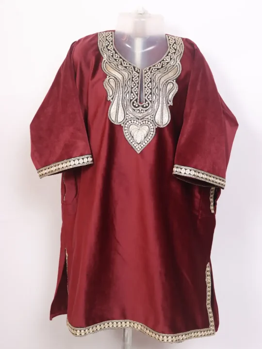 Mishaal Kashmiri Girls Maron Pheran With Zari Tilla Work In Holland Velvet (6 to 7Y)