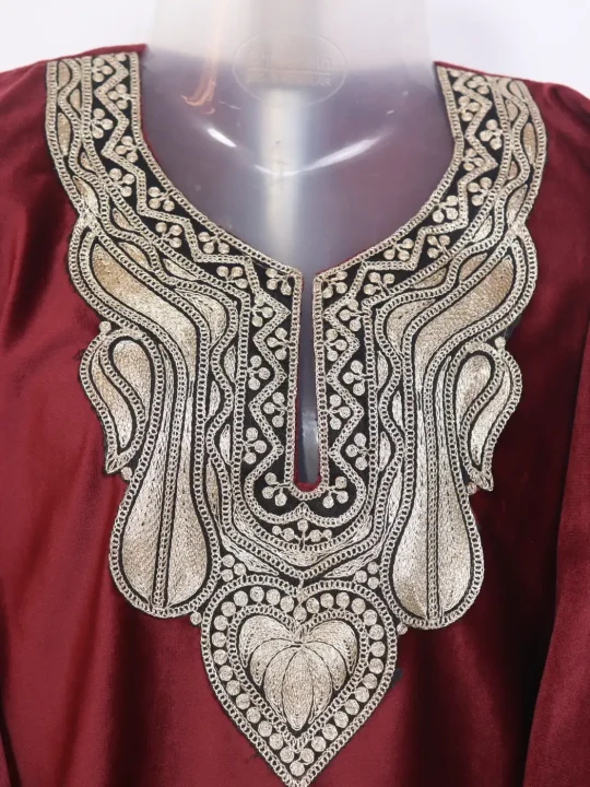 Mishaal Kashmiri Girls Maron Pheran With Zari Tilla Work In Holland Velvet (6 to 7Y) - Image 2