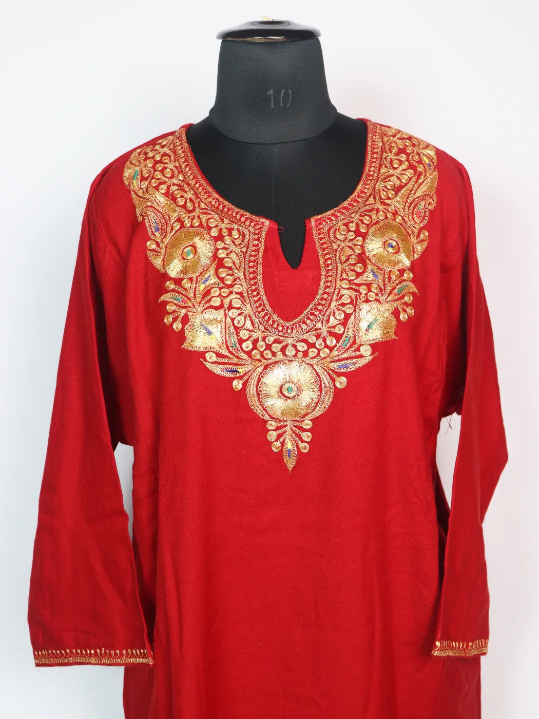 Kashmiri Pheran Mishka In Cashmilon Wool With Tilla Embroidery | Red |3 Piece Set - Image 2