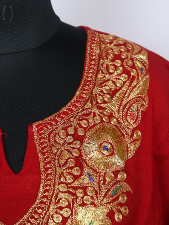 Kashmiri Pheran Mishka In Cashmilon Wool With Tilla Embroidery | Red |3 Piece Set - Image 3