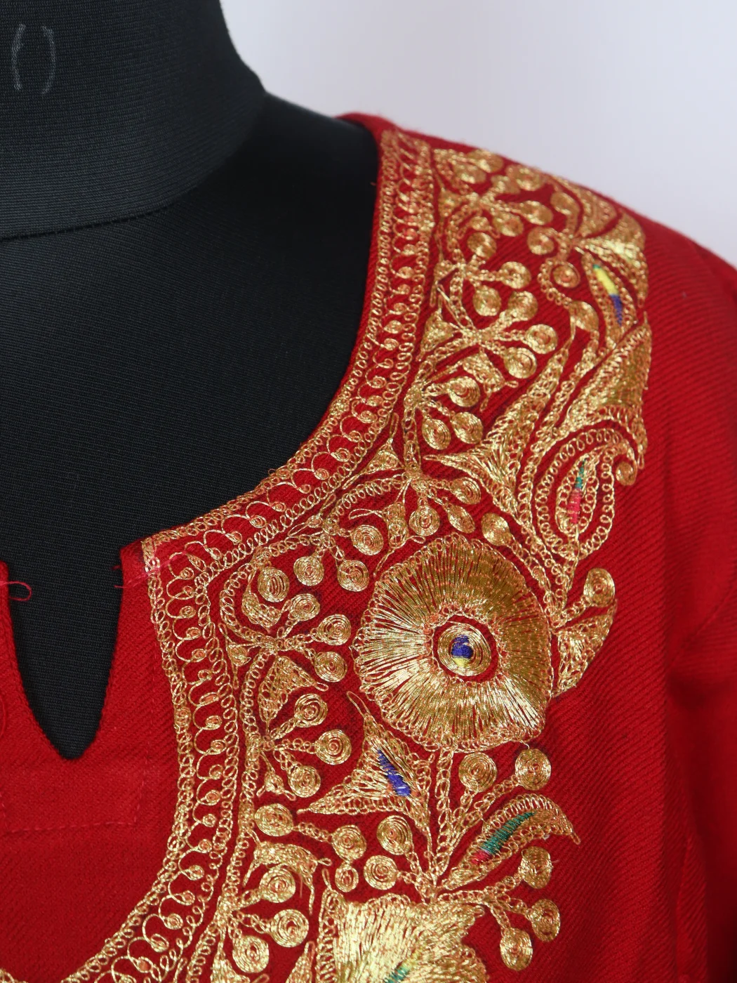 Kashmiri Pheran Mishka In Cashmilon Wool With Tilla Embroidery | Red |3 Piece Set - Image 3