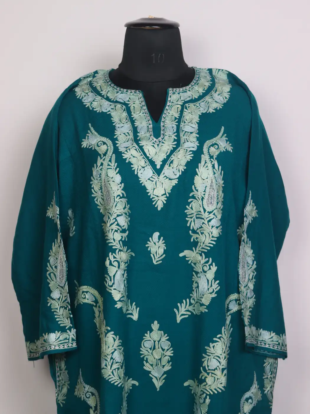 Muneeba Kashmiri Cashmilon Wool Boothi Aari Embroidery Pheran Teal Blue - Image 2