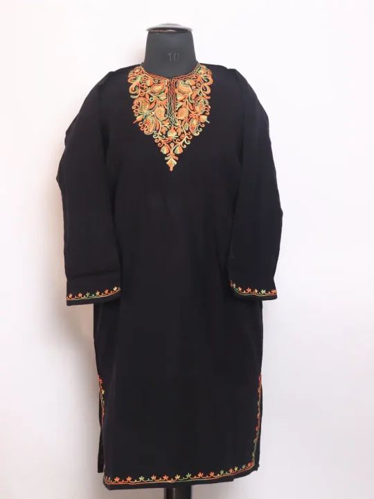 Munira Kashmiri Girls Pheran in Black Cashmilon Wool with Aari Work