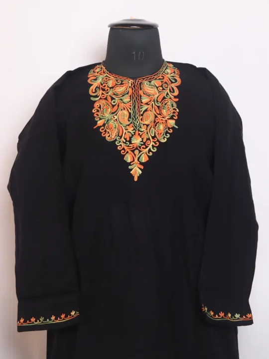 Munira Kashmiri Girls Pheran in Black Cashmilon Wool with Aari Work - Image 2