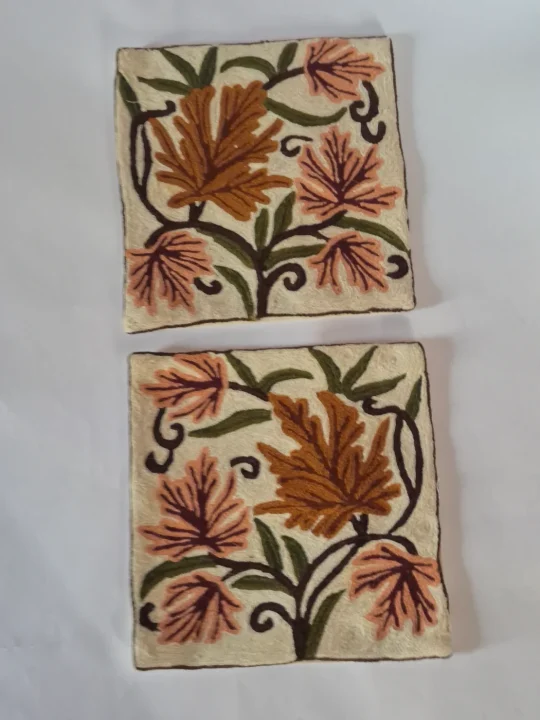 Muzna Kashmiri Handmade Chain Stitch Wool Thread Cushion Cover | Set of 2| 12*12 Inches - Image 2