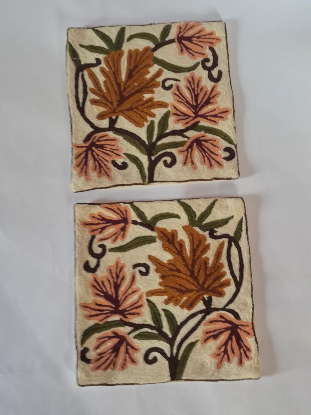 Muzna Kashmiri Handmade Chain Stitch Wool Thread Cushion Cover | Set of 2| 12*12 Inches - Image 2