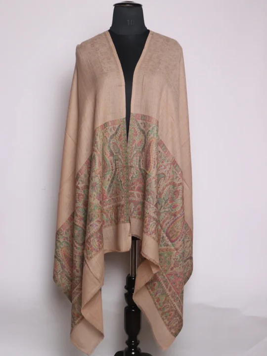 Kashmiri Kani Work Beige Fine Wool Stole | Muzna