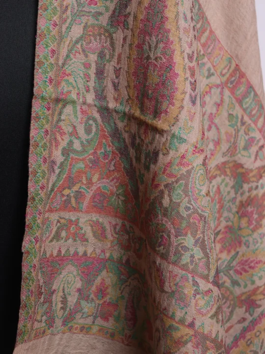Kashmiri Kani Work Beige Fine Wool Stole | Muzna - Image 3