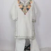 Nafeesa White Kashmiri Girls 2pc Pheran Set With Aari Work In Cashmilon Wool (4to 5Y)