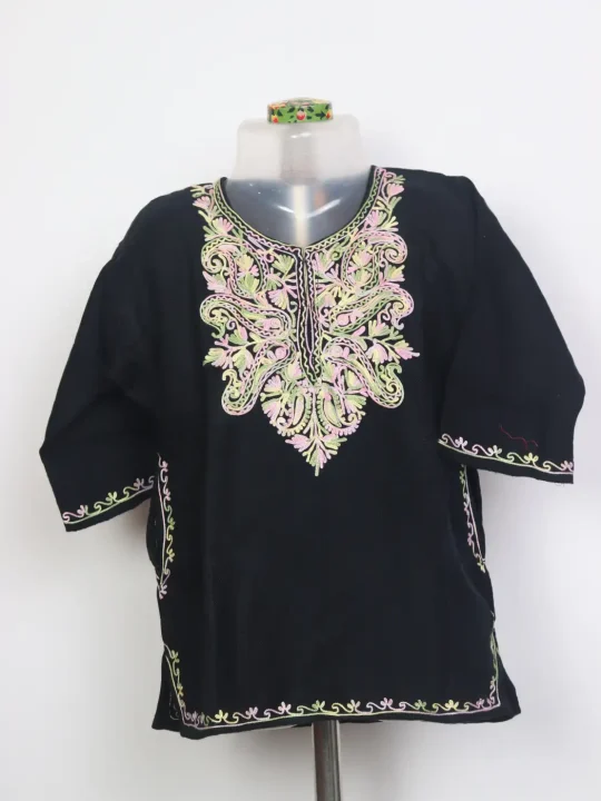 Naira Black Kashmiri Girls Pheran With Aari Work In Cashmilon Wool