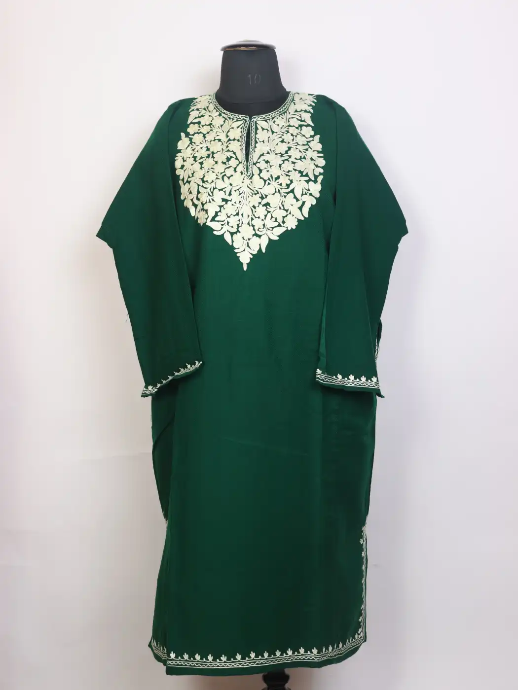 Noor Green Kashmiri Pheran with Aari Work | Cashmilon Fabric