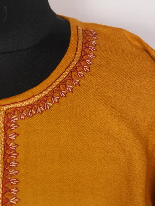 Naqsh Mustard Yellow Kashmiri Pheran with Hand Sozni Embroidery in Raffal Wool - Image 3