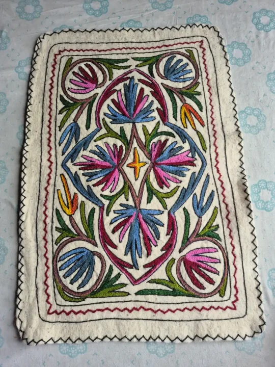 Naqsh-e-Bahar Hand Embroidered Namda Rug – Pink & Blue Floral Design | 3×2 ft