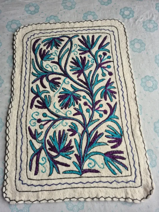 Naqsh-e-Neel Hand Embroidered Namda Rug – Blue & Purple Floral Design | 3×2 ft