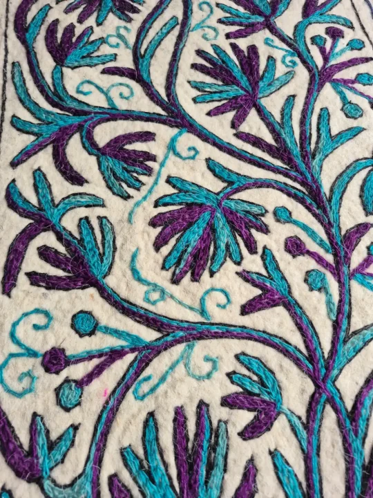 Naqsh-e-Neel Hand Embroidered Namda Rug – Blue & Purple Floral Design | 3×2 ft - Image 2