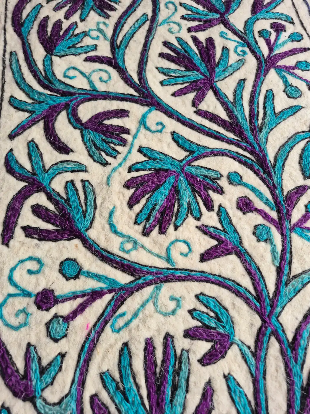 Naqsh-e-Neel Hand Embroidered Namda Rug – Blue & Purple Floral Design | 3×2 ft - Image 2