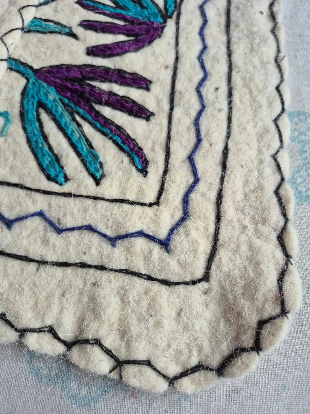Naqsh-e-Neel Hand Embroidered Namda Rug – Blue & Purple Floral Design | 3×2 ft - Image 3