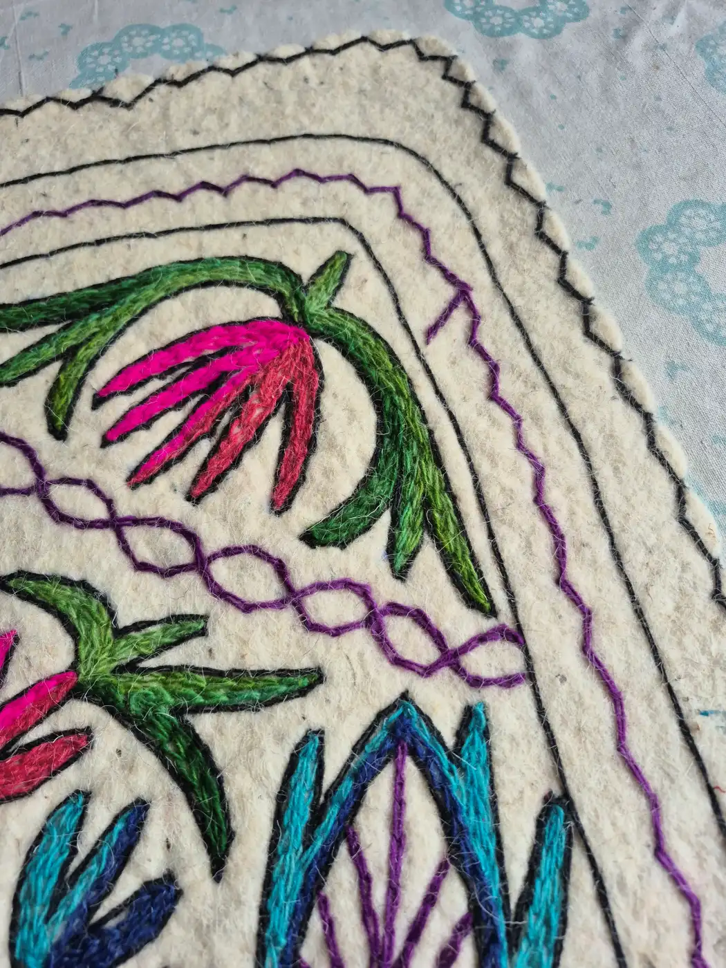 Naqsh-e-Raunaq Hand Embroidered Namda Rug Floral Design | 3×2 ft - Image 3