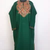 Naqshbahar Multicoloured Aari Work Kashmiri Cashmilon Pheran in Dark Green