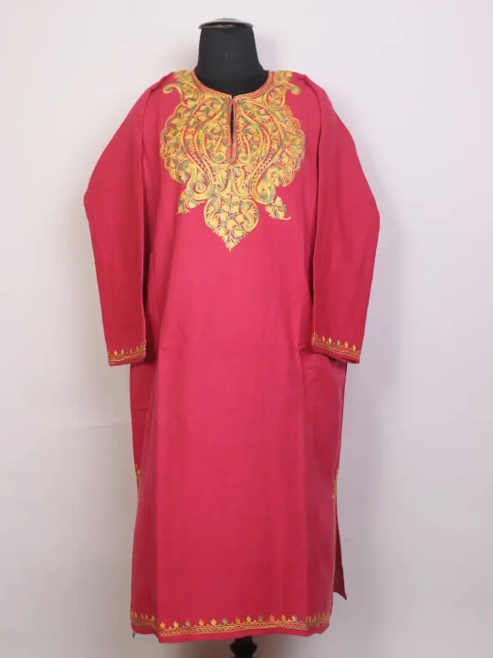 Naqshe Gulab Kashmiri Cashmilon Pink Pheran with Aari Work