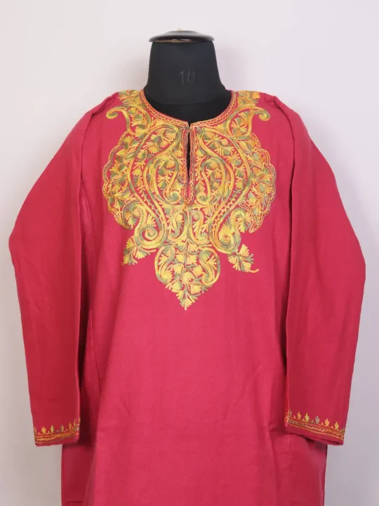 Naqshe Gulab Kashmiri Cashmilon Pink Pheran with Aari Work - Image 2