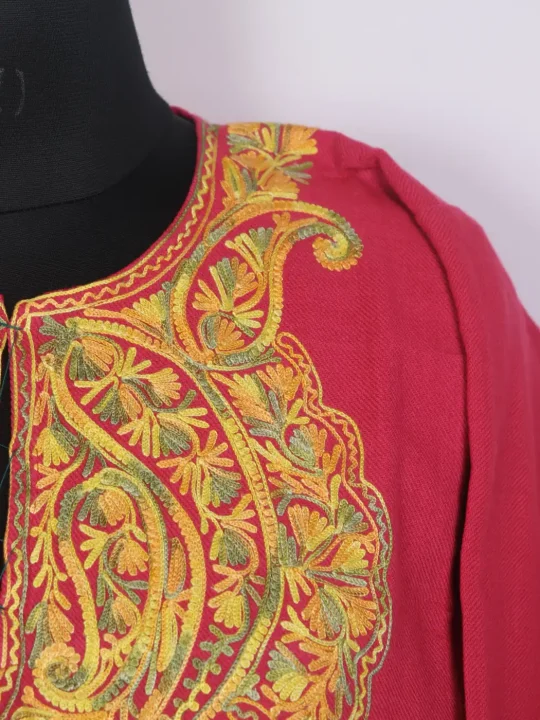 Naqshe Gulab Kashmiri Cashmilon Pink Pheran with Aari Work - Image 3