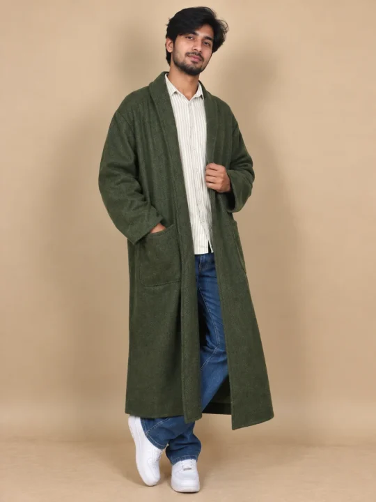 Handloom Tweed Kashmiri Mens Winter Bathrobe Gown Nashit