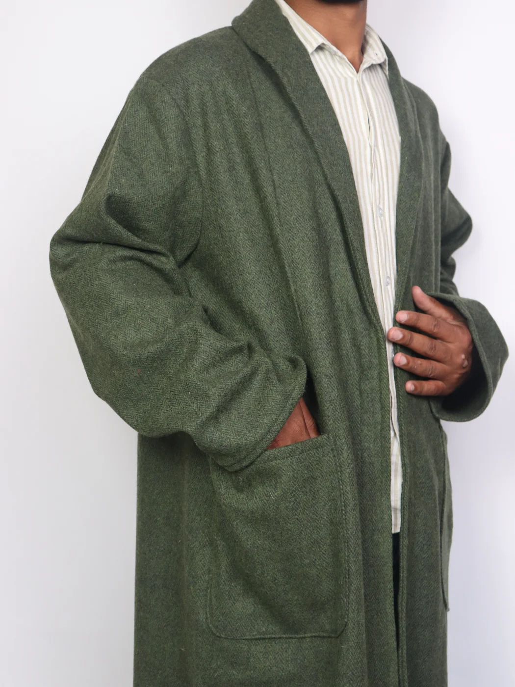Handloom Tweed Kashmiri Mens Winter Bathrobe Gown Nashit - Image 3
