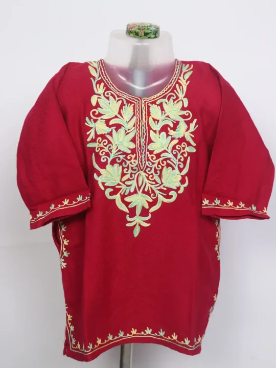 Nashita Kashmiri Girls Pheran With Aari Work In Red Cashmilon Wool (1 to 2Y)