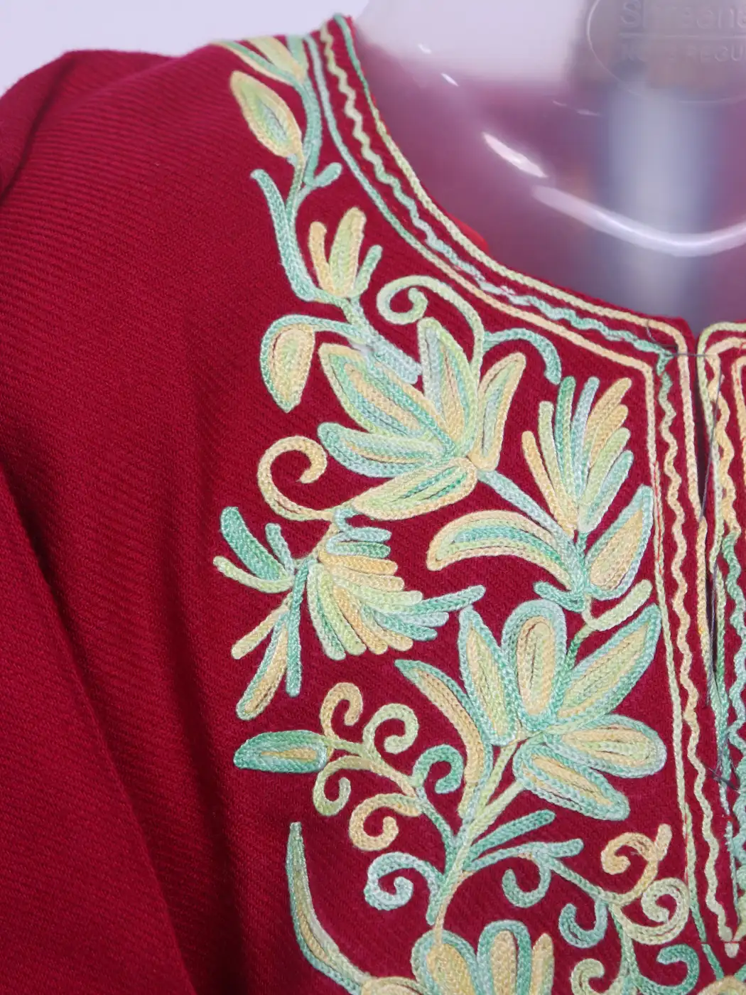 Nashita Kashmiri Girls Pheran With Aari Work In Red Cashmilon Wool (1 to 2Y) - Image 2