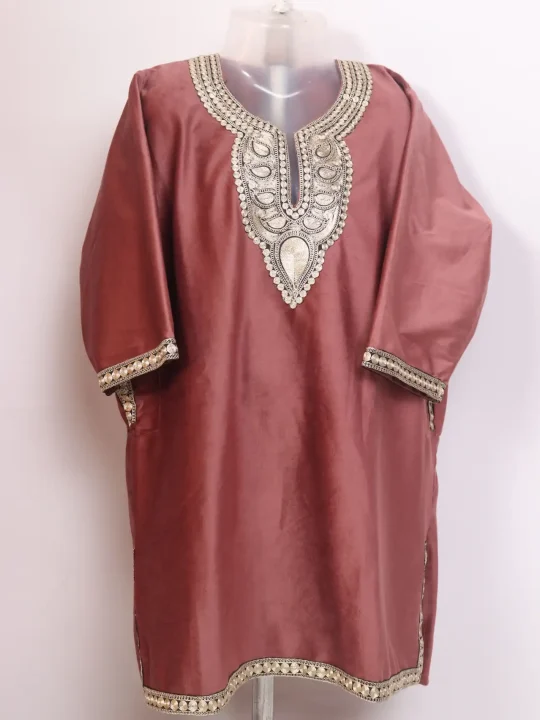Nashwa Kashmiri Girls Dusty Rose Pheran In Holland Velvet With Zari Tilla Work (6 to 7Y)