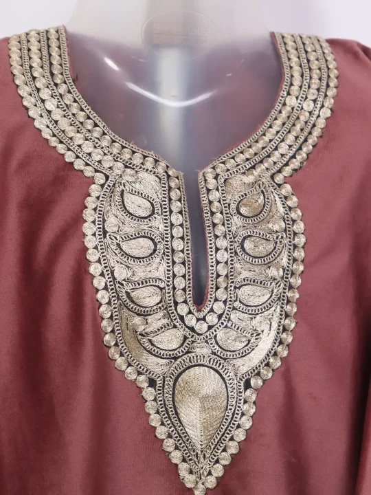 Nashwa Kashmiri Girls Dusty Rose Pheran In Holland Velvet With Zari Tilla Work (6 to 7Y) - Image 2