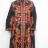 Long Black Silk Aari Embroidered Kashmiri Nashwa Coat