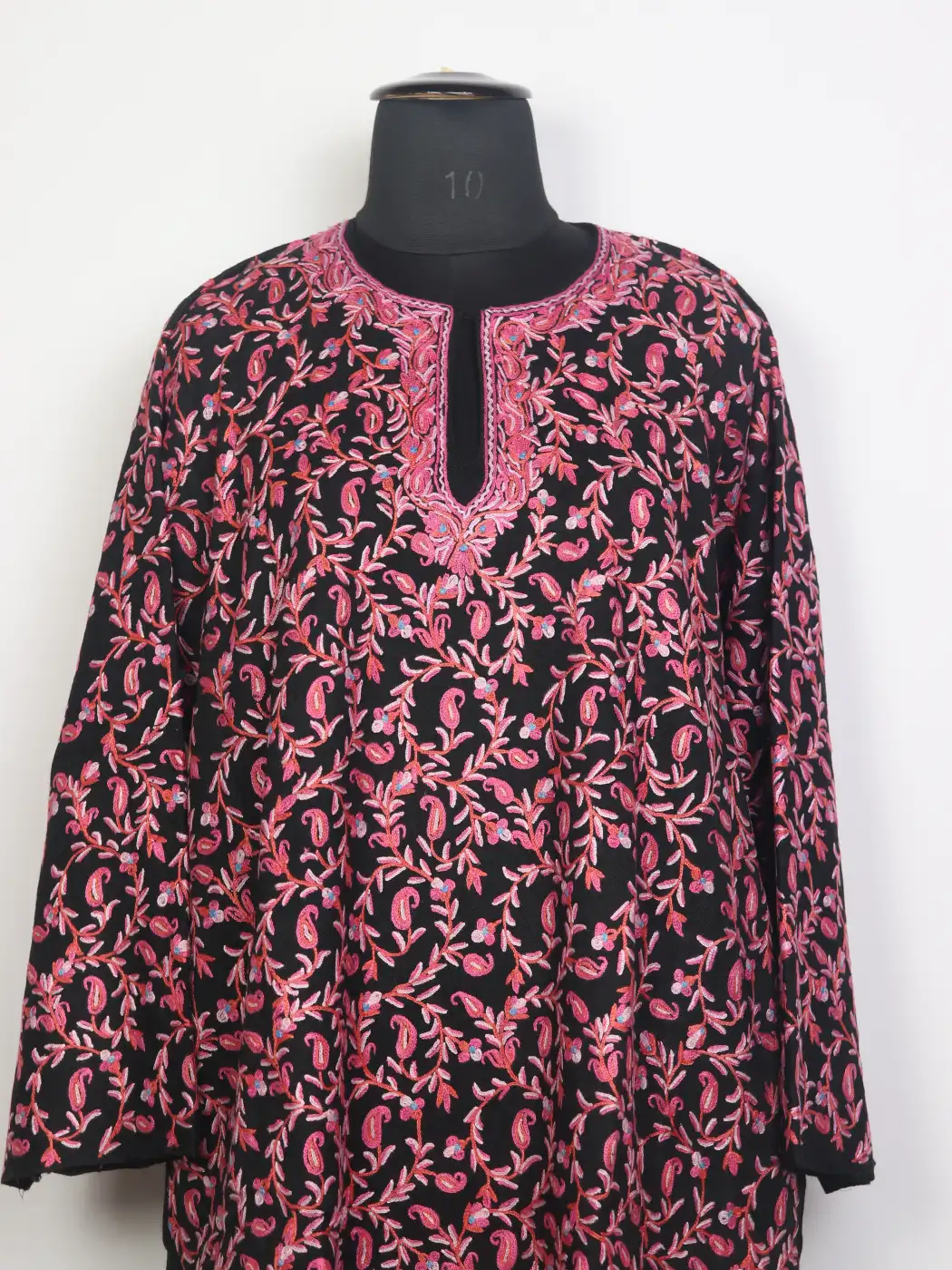 Naureen Black Kashmiri Pheran with All Over Hand Ari Work in Raffal Wool - Image 2