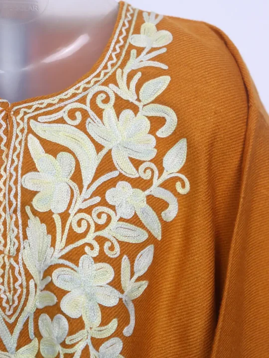 Nausheen Kashmiri Girls Pheran in Rust Yellow Cashmilon Wool with Aari Work (3 to 4Y) - Image 2