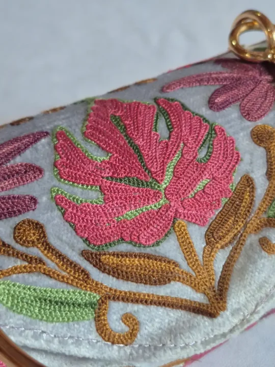 Nawal Kashmiri Light Grey Clutch Handbag with Aari Embroidery - Image 2