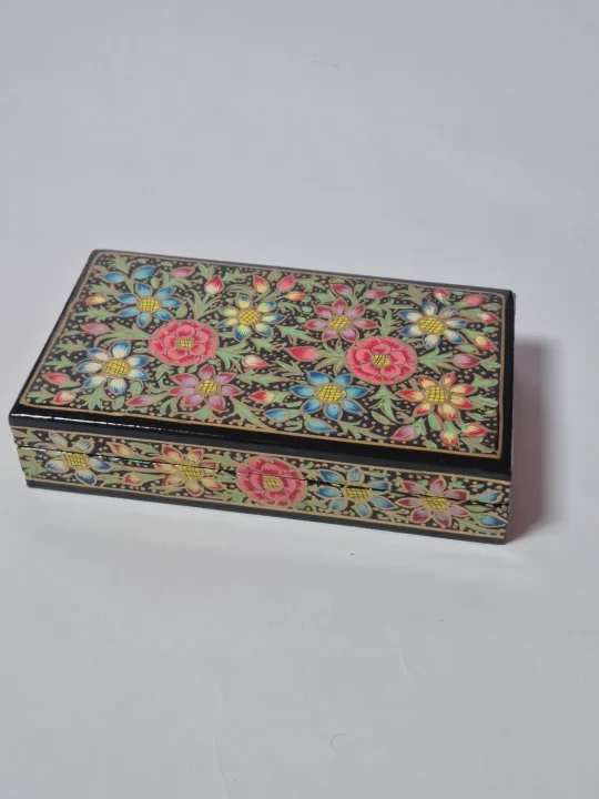 Black Kashmiri Paper Mache Flat Meter Box Nayab 7x4inches