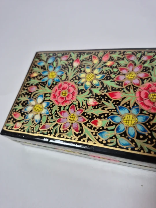 Black Kashmiri Paper Mache Flat Meter Box Nayab 7x4inches - Image 2