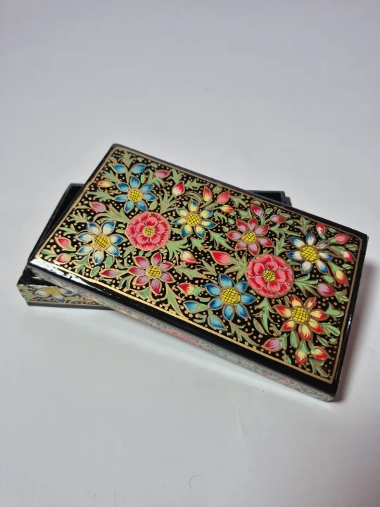 Black Kashmiri Paper Mache Flat Meter Box Nayab 7x4inches - Image 3