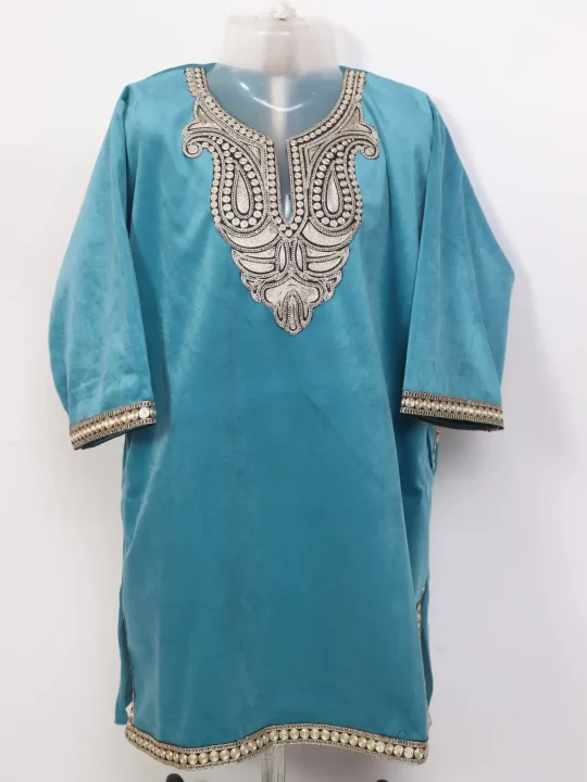 Nayima Zari Tilla Work Blue Kashmiri Girls Pheran In Holland Velvet (6 to 7Y)
