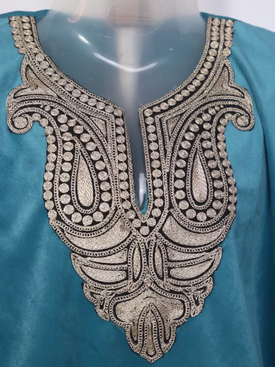 Nayima Zari Tilla Work Blue Kashmiri Girls Pheran In Holland Velvet (6 to 7Y) - Image 2