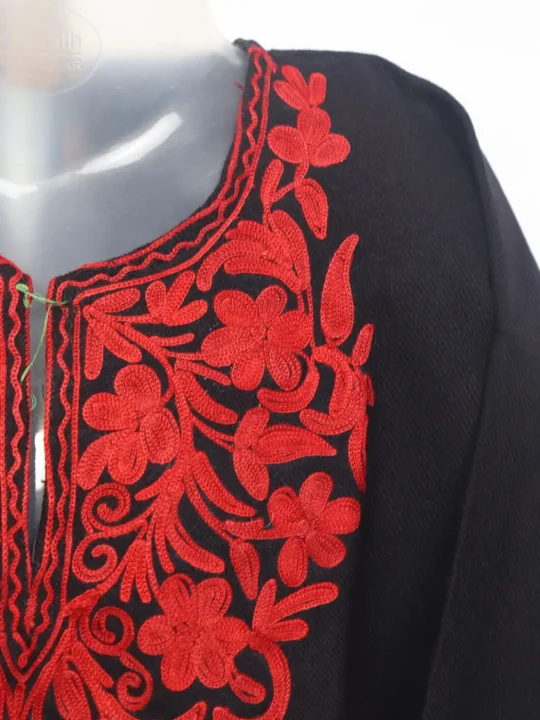 Nazneen Kashmiri Girls Pheran with Red Aari Work in Black Cashmilon Wool(3 to 4Y) - Image 2