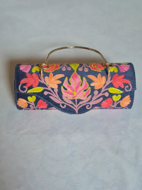 Nida Kashmiri Navy Blue Clutch Handbag with Aari Embroidery