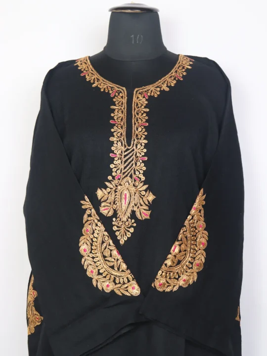 Nimra Kashmiri Pheran In Black Raffal Wool With Botte Tilla Embroidered - Image 2