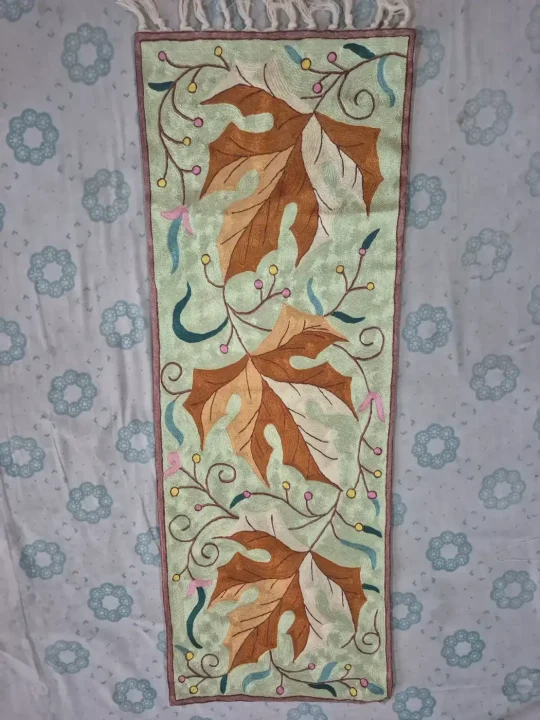 Nishat Kashmiri Silk Thread Chain Stitch Embroidery Runner Mint Green 4*1.5ft - Image 3