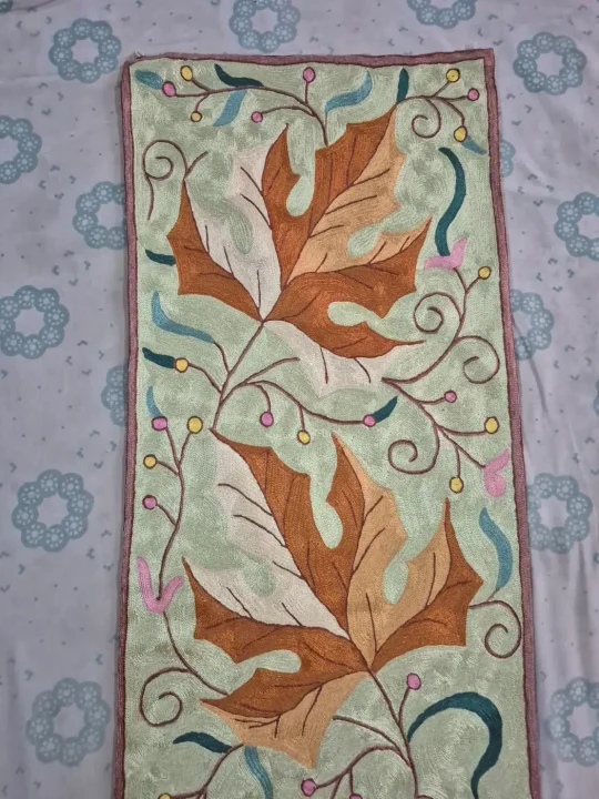 Nishat Kashmiri Silk Thread Chain Stitch Embroidery Runner Mint Green 4*1.5ft - Image 4