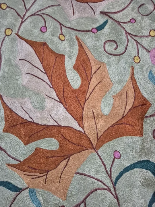 Nishat Kashmiri Silk Thread Chain Stitch Embroidery Runner Mint Green 4*1.5ft - Image 5
