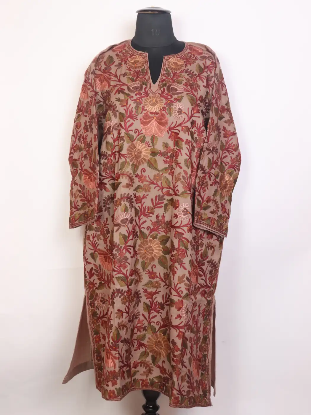Noor Peach Kashmiri Aari Embroidered Jamawar Pheran Premium Count Wool