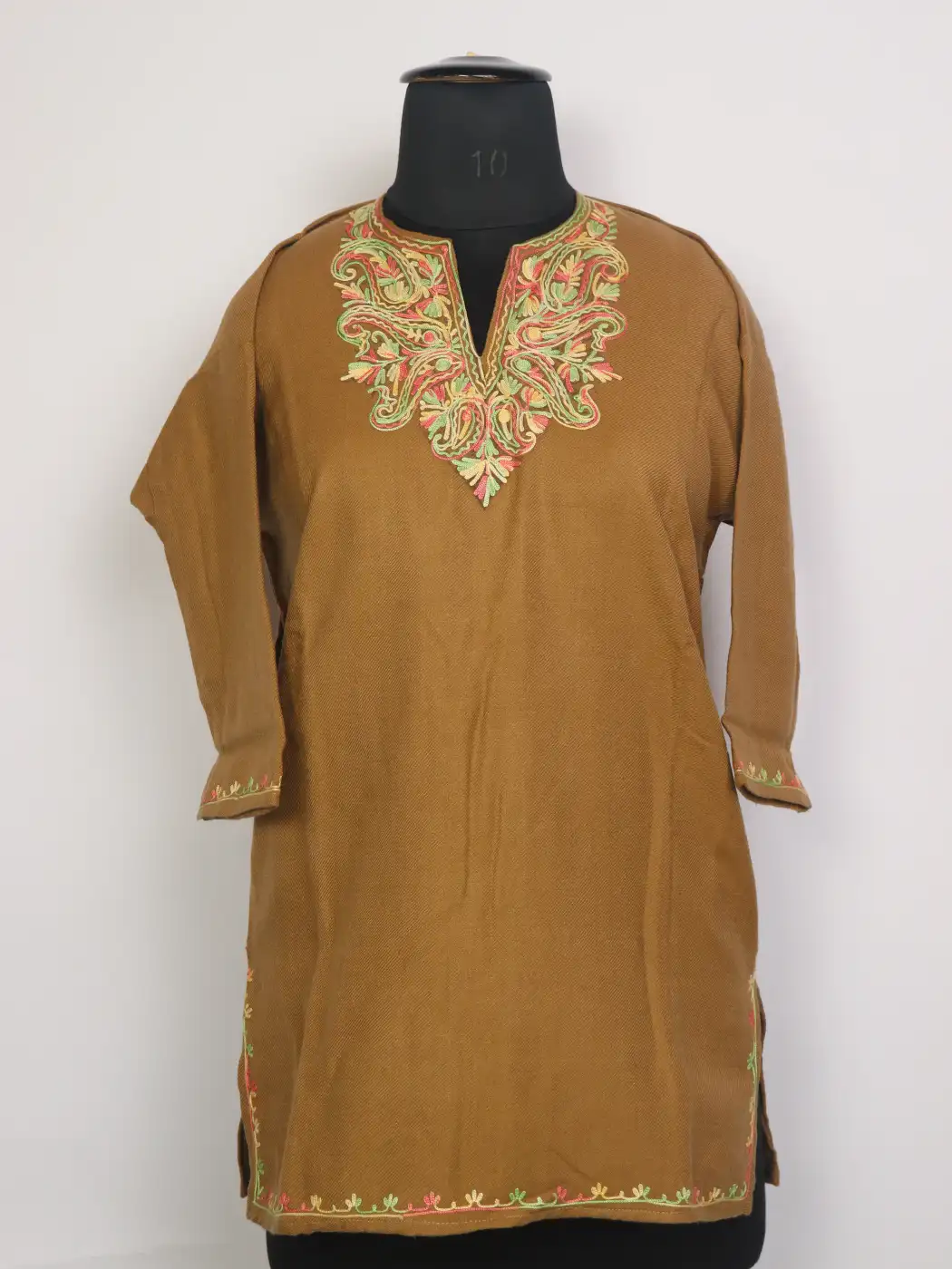 Noor Kashmiri Girls Pheran in Brown Cashmilon Wool with Aari Work(7 to 8Y)